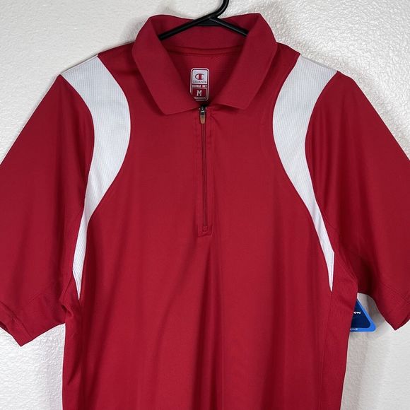 Champion Double Dry Red 1/4 Zip Pullover Golf Polo Shirt Size: M NWT - Picture 2 of 7